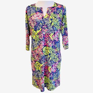 Caribbean Joe women dress cover up yellow blue pink floral beach vacation Sm